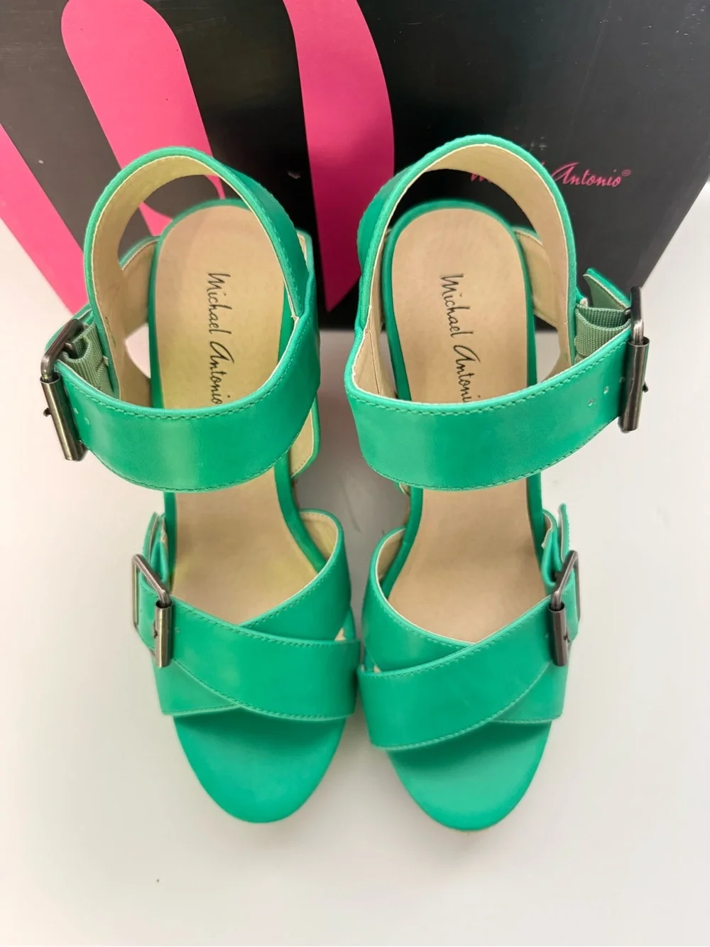 Michael Antonio Bright Green Women's Strappy Block Heel Sandals